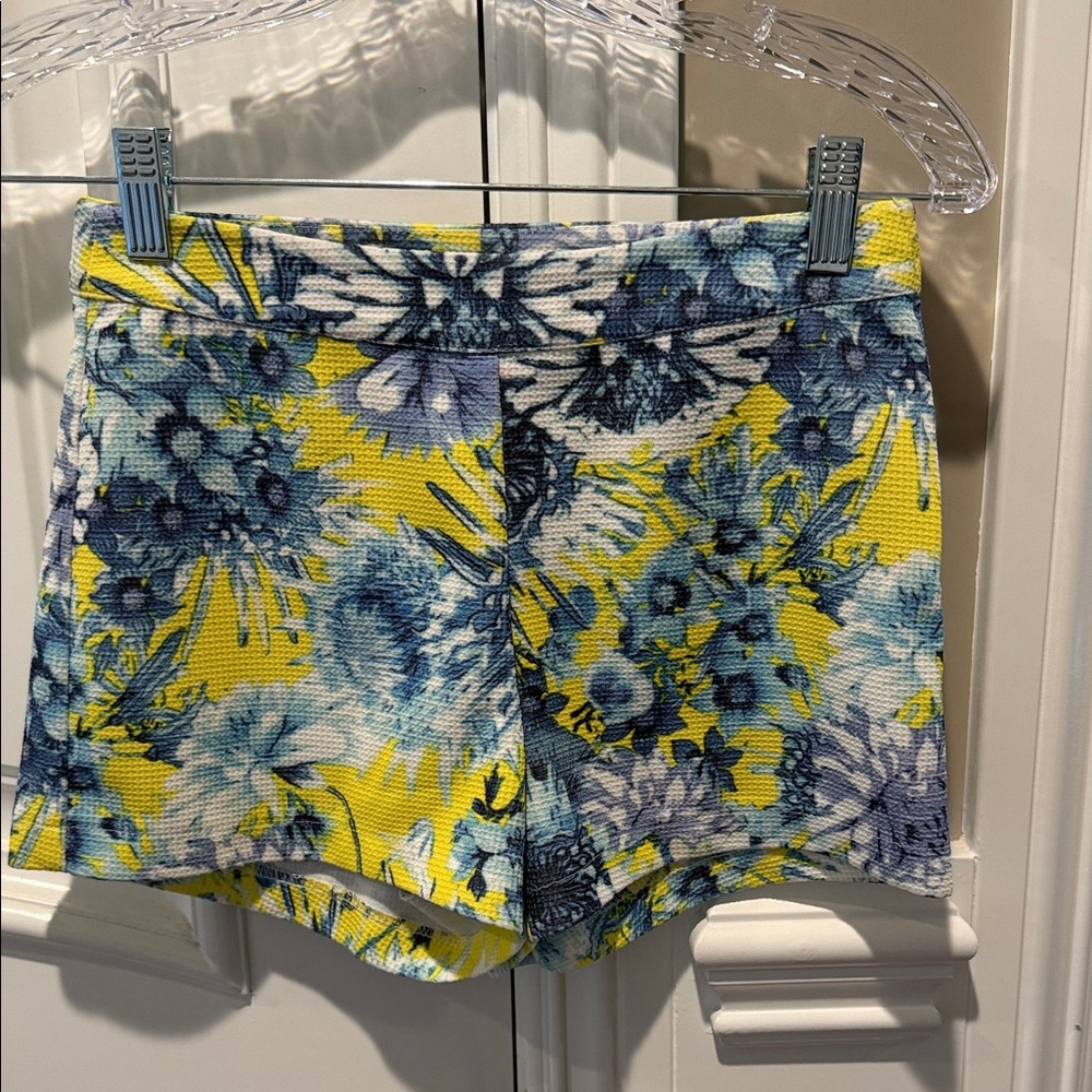 Lucy Paris Yellow and Blue Floral High-Waist Women's Shorts